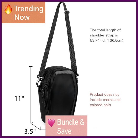 Gothic Crossbody Bag with Insert Coffin Purse Halloween Accessory - Picture 3 of 4